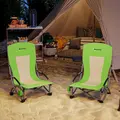 Outsunny Set of 2 Folding Beach Chair, Low Camping Chair with Mesh Back, Carry Bag and Cup Holder for Garden Outdoor Picnic Festival Travel, Green - 8