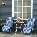 Outsunny Reclining Garden Chair Set of 2, 5-Level Adjustable Zero Gravity Chairs with Cushions, Folding Sun Lounger Garden Recliner Chairs with Armrests for Outdoor, Patio, Blue Stripe - 2