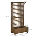 Outsunny Raised Bed with Drainage Holes, Wood Planter with Trellis for Climbing Plants to Grow Vegetables, Flowers, Brown - 3