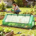 Outsunny Portable Small Polytunnel, Mini Greenhouse with Mesh Windows for Indoor and Outdoor, 240x90x90cm, Green - 2