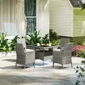 Outsunny Rattan Garden Furniture Set, Outdoor Dining Table and Chairs 4 Seater with Cushions, Square Tempered Glass Top, 4 Armchairs, for Balcony, Terrace, Conservatory, Grey - 8