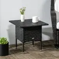 Outsunny Rattan Side Table, Outdoor Coffee Table with Plastic Board Under the Full Woven Table Top for Patio, Garden, Balcony, Black - 2