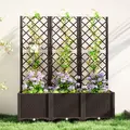 Outsunny Raised Garden Bed with Trellis, Plastic Planter Box with Drainage Holes, Drain Plugs and Water Reservoirs for Climbing Plants, Vegetables, Flowers, Brown - 9