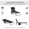 Outsunny Portable Sun Lounger Set of 2, Folding Camping Bed Cot, Reclining Lounge Chair 5-position Adjustable Backrest with Side Pocket, Pillow for Patio Garden Beach Pool, Black - 4