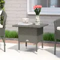 Outsunny Rattan Side Table, Outdoor Coffee Table with Plastic Board Under the Full Woven Table Top for Patio, Garden, Balcony, Grey - 2