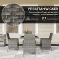 Outsunny Rattan Garden Furniture Set, Outdoor Dining Table and Chairs 4 Seater with Cushions, Square Tempered Glass Top, 4 Armchairs, for Balcony, Terrace, Conservatory, Grey - 5