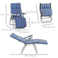 Outsunny Reclining Garden Chair Set of 2, 5-Level Adjustable Zero Gravity Chairs with Cushions, Folding Sun Lounger Garden Recliner Chairs with Armrests for Outdoor, Patio, Blue Stripe - 3