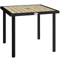 Outsunny Square Garden Dining Table with 5.4cm Parasol Hole, Slatted Top, Metal Frame, 86 x 86 x 71cm, Brown - 1