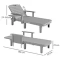 Outsunny Set of 2 Resin Reclining Sun Loungers for Garden, 5 Positions Adjustable Outdoor Chaise Lounge Chairs with Wood Texture Surface, Armrests, Foldable Side Table for Garden, Beach, Light Grey - 3