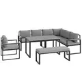 Outsunny Six Piece L Shaped Garden Furniture Set with 3 Loveseats - Grey - 1