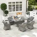 Outsunny Seven-Piece Rattan Dining Set - Light Grey - 2