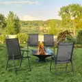 Outsunny Set of 4 Folding Garden Chairs, Metal Frame Garden Chairs Outdoor Patio Park Dining Seat with Breathable Mesh Seat, Black - 2