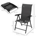 Outsunny Set of Four Folding Garden Chairs, with Seven-Position Adjustable Backs, Grey - 3