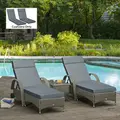 Outsunny Set of 2 Sun Lounger Cushions, Replacement Cushions for Rattan Furniture with Ties, 196 x 55 cm, Cushion ONLY, Dark Grey - 2