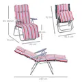Outsunny Set of 2 Garden Sun Lounger Outdoor Reclining Seat Cushioned Seat Foldable Adjustable Recliner Red and White - 3
