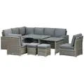 Outsunny Seven-Piece Rattan Garden Sofa Set, with Expanding Table - Grey - 1
