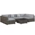 Outsunny Seven-Piece Rattan Garden Set, with Glass-Top Table - Mixed Grey - 1
