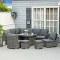 Outsunny Seven-Piece Rattan Garden Sofa Set, with Expanding Table - Grey - 2