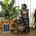 Outsunny Solar Powered Garden Water Feature with LED Lights and Pump, 4 Tier Cascading Water Fountain for Indoor/Outdoor, Jars Waterfall Ornament, 72cm Height - 2
