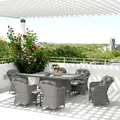Outsunny Seven-Piece Rattan Dining Set - Light Grey - 8