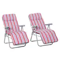 Outsunny Set of 2 Garden Sun Lounger Outdoor Reclining Seat Cushioned Seat Foldable Adjustable Recliner Red and White - 1