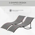 Outsunny Set of 2 S-shaped Foldable Lounge Chair Sun Lounger Reclining Outdoor Chair for Patio Beach Garden, Grey - 5