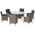 Outsunny Seven-Piece Rattan Dining Table, with Round Glass-Top Table - Light Grey - 1