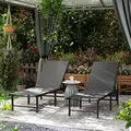 Outsunny Set of Two Reclining Sun Loungers - Grey - 2