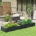 Outsunny Set of 2 Raised Beds for Garden, Galvanised Outdoor Planters for Herbs Vegetables, Use for Patio Balcony, Grey - 2