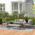 Outsunny Six Piece L Shaped Garden Furniture Set with 3 Loveseats - Grey - 2