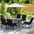 Outsunny Seven-Piece Garden Dining Set with Cushions - Black - 7