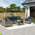 Outsunny Six-Piece Modular Rattan Sofa Set - Navy Blue - 2