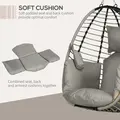 Outsunny Single Rattan Hanging Egg Chair, with Seat Cushion - Grey - 6