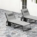 Outsunny Set of Two Reclining Sun Loungers - Light Grey - 8