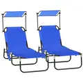 Outsunny Set of Two Folding Sun Loungers, with Adjustable Backs and Sun Canopies - Blue - 1