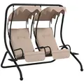 Outsunny Two-Seat Garden Swing Chair, with Protective Canopy - Beige - 1