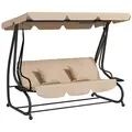 Outsunny Three-Person garden Swing Chair, with Adjustable Canopy - Light Brown - 1