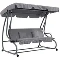 Outsunny Three-Person garden Swing Chair, with Adjustable Canopy - Light Grey - 1