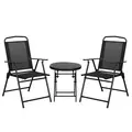 Outsunny Three-Piece Garden Seat Set, with Glass-Top Table - Black - 1
