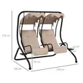 Outsunny Two-Seat Garden Swing Chair, with Protective Canopy - Beige - 3