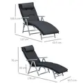 Outsunny Steel Frame Outdoor Garden Padded Sun Lounger w/ Pillow Black - 3
