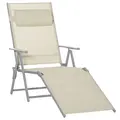 Outsunny Steel Fabric Sun Lounger Outdoor Folding Chaise Lounge Chair Recliner with Portable Design & 7 Adjustable Backrest Positions - Beige - 1