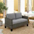 Outsunny Two-Seater Rattan Outdoor Sofa - Dark Grey - 8