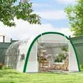 Outsunny Walk-in Polytunnel Greenhouse Tunnel Warm House Tent with Zipped Doors, 8 Mesh Windows, PE Cover, 6 x 3 m, White - 2
