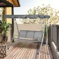 Outsunny Three Person Steel Outdoor Porch Swing Chair Bench w/ Canopy Cover Grey - 2