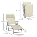 Outsunny Steel Fabric Sun Lounger Outdoor Folding Chaise Lounge Chair Recliner with Portable Design & 7 Adjustable Backrest Positions - Beige - 3