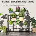 Outsunny Three-Tier Metal Plant Shelf - Black - 4