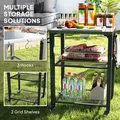 Outsunny Three-Shelf Outdoor Grill Cart with Stainless Steel Top, Outdoor Kitchen Island with 4 Wheels, 3 Hooks, Movable Food Prep Barbecue Pizza Oven Table for Kitchen, Garden, 65.5 x 41 x 79 cm - 5