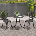 Outsunny Three-Piece Aluminium Floral Bistro Set - Black - 2