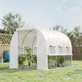 Outsunny Walk-in Polytunnel Greenhouse Green House with Roll-up Sidewalls, UV-resistant PE Cover, 3 x 2 x 2m, White - 2